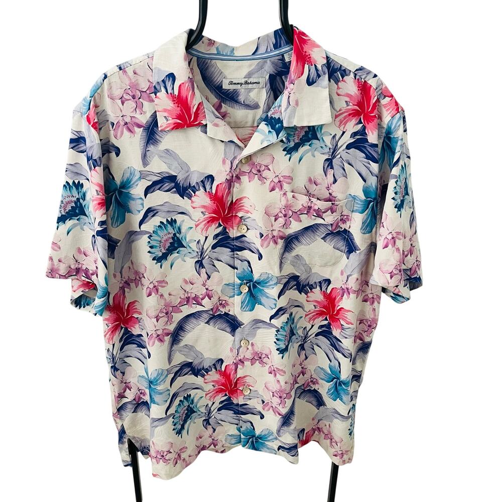 Tommy Bahama Men’s L Silk Coolmax Tropical Floral Hawaiian Camp Shirt